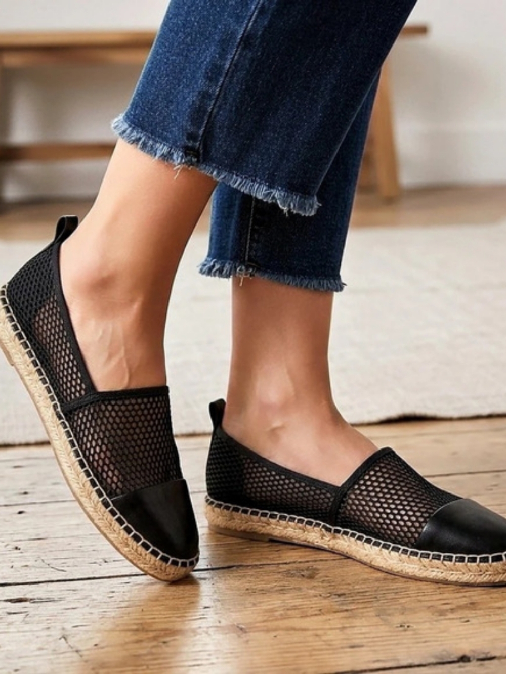 Circus by Sam Edelman Lena Black Mesh Espadrille Flat Size: US 9